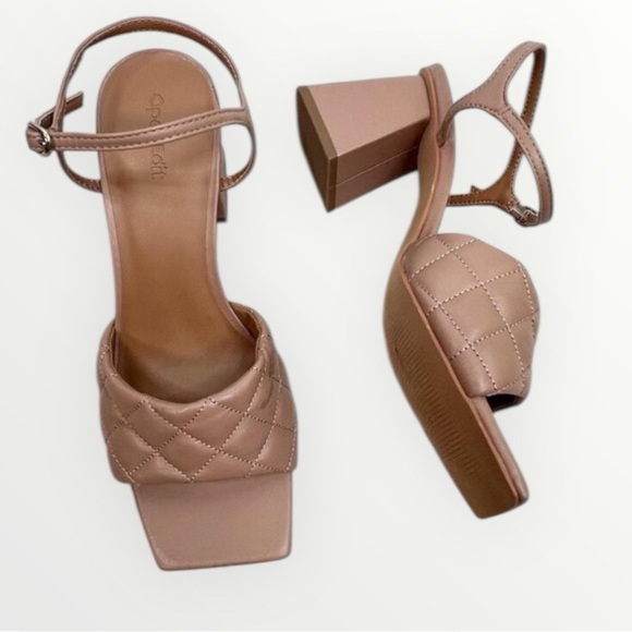 Open Edit Block Heel Ankle Strap Quilted Square Toe Open Toe Sandals Size 8.5 - Picture 1 of 12